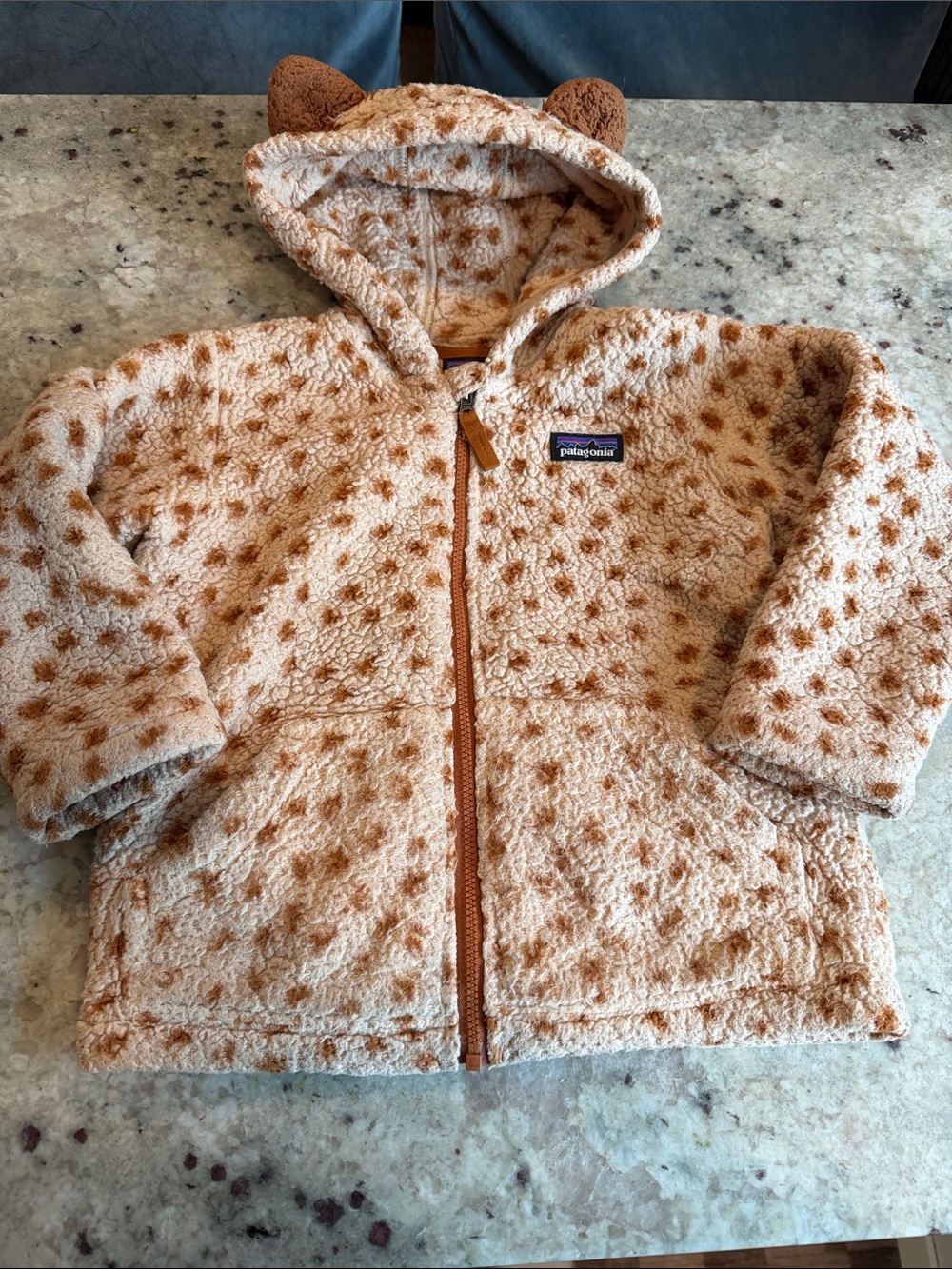 Patagonia Kids Tan & Brown Polka-Dot Sherpa Hooded Zip Jacket cat ears